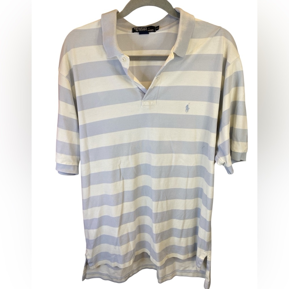 Polo by Ralph Lauren Men’s Polo Shirt XL Striped Blue & White Classic Fit Cotton